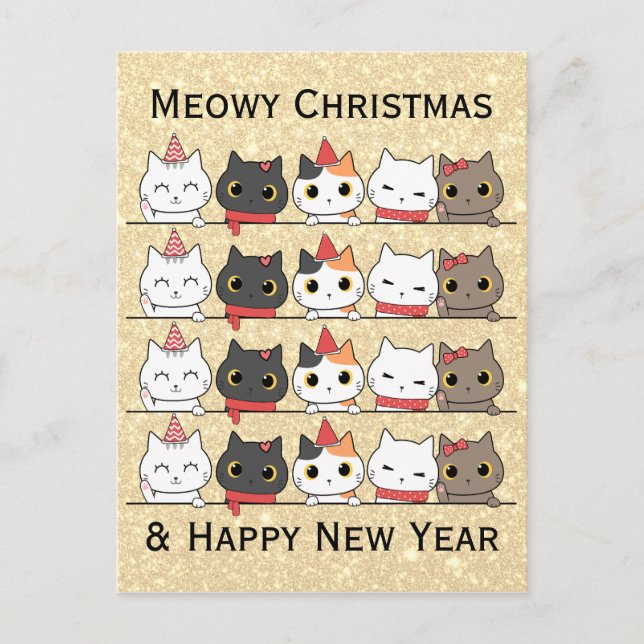 Cute Christmas Cats Faces Meowy Christmas  Postcard (Front)