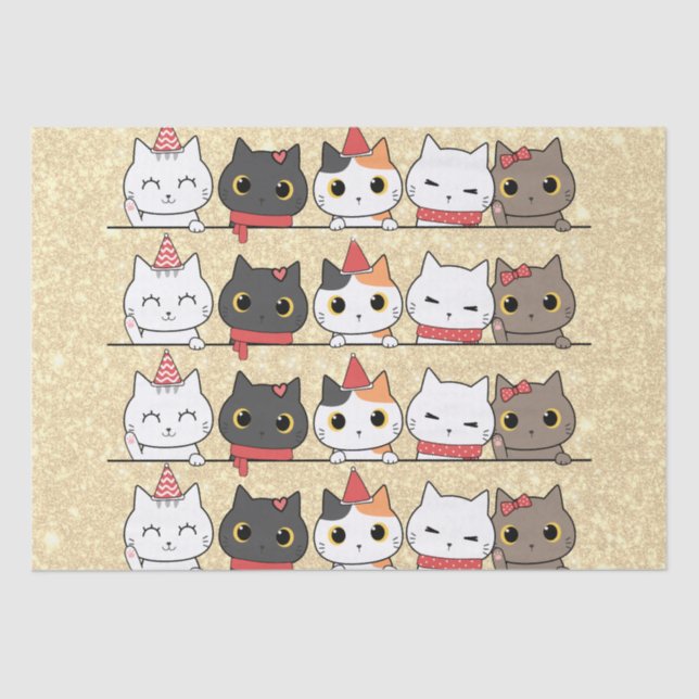 Cute Christmas Cats Faces Meowy Christmas  Tissue Paper (Front)