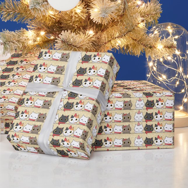 Cute Christmas Cats Faces Meowy Christmas  Wrapping Paper (Holidays)
