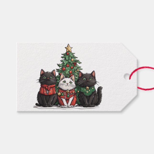 Cute Christmas Cats Gift Tags (Front (Horizontal))