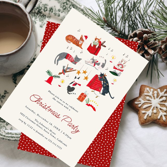 Cute Christmas Cats Holiday Party  Invitation (Cute Cat Kitten Christmas Holiday Party Invitation)