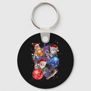 Cute Christmas Cats In Space Ornaments Graphic Keychain