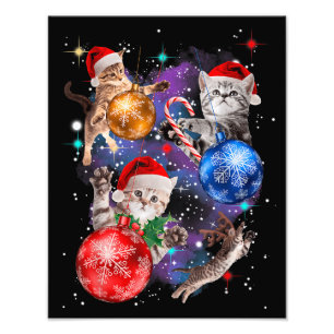 Cute Christmas Cats In Space Ornaments Photo Print