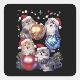 Cute Christmas Cats In Space Ornaments  Square Sticker