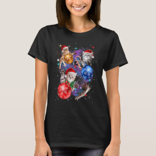 Cute Christmas Cats In Space Ornaments T-Shirt