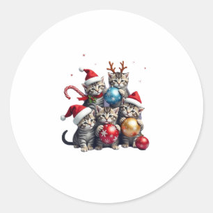 Cute Christmas Cats In Space Ornaments T-Shirt Classic Round Sticker