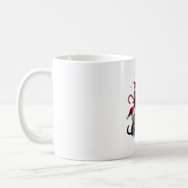 Cute Christmas Cats In Space Ornaments T-Shirt Coffee Mug (Left)