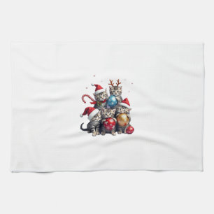 Cute Christmas Cats In Space Ornaments T-Shirt Kitchen Towel