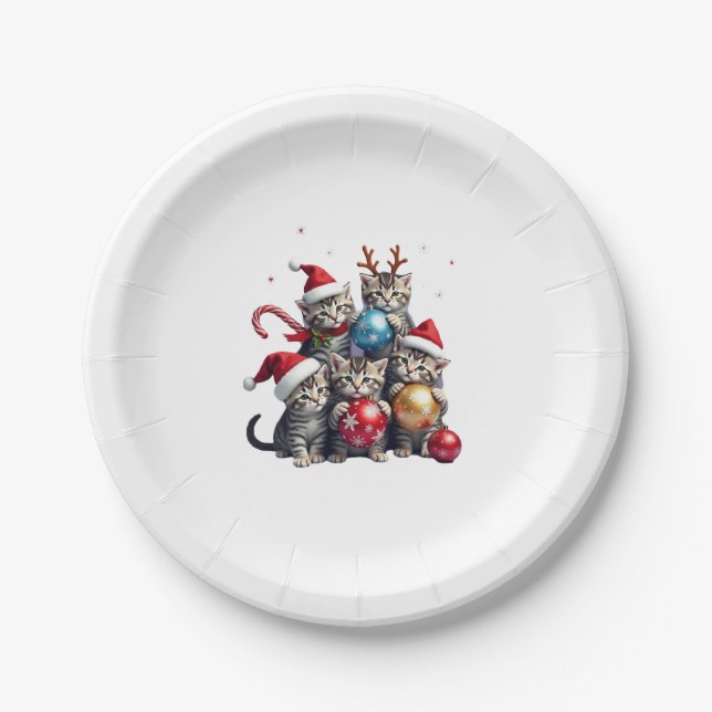 Cute Christmas Cats In Space Ornaments T-Shirt Paper Plate (Front)