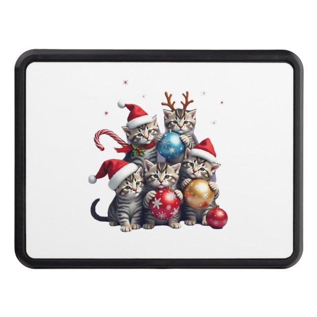 Cute Christmas Cats In Space Ornaments T-Shirt Trailer Hitch Cover (Front)
