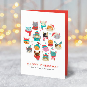 Cute Christmas Cats Meowy Christmas Holiday Card