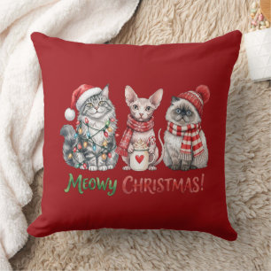 Cute Christmas Cats Meowy Christmas Throw Pillow