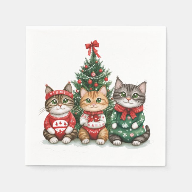 Cute Christmas Cats Napkin (Front)