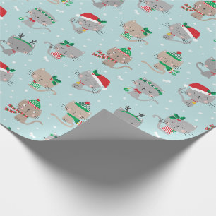 Cute Christmas Cats on light blue Wrapping Paper