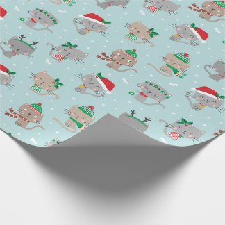 Cute Christmas Cats on light blue Wrapping Paper