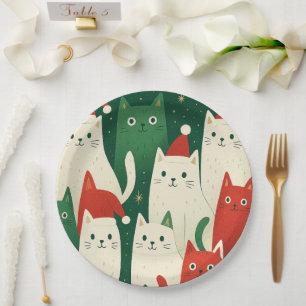 Cute Christmas Cats Pattern – Festive Holiday Cat Paper Plate