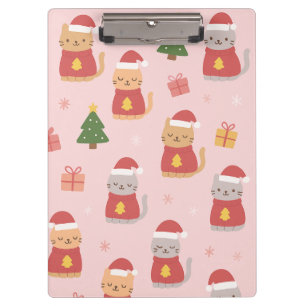Cute Christmas Cats Pattern – Pink Holiday Design Clipboard