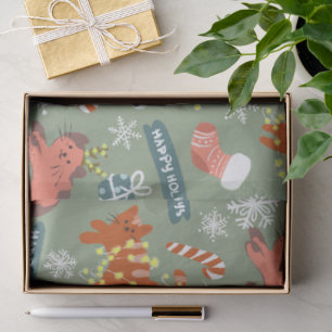 Cute Christmas Cats Pattern Tissue Paper