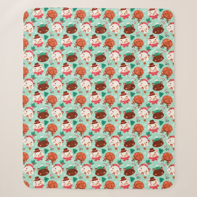 Cute Christmas Cats Sherpa Blanket (Front)