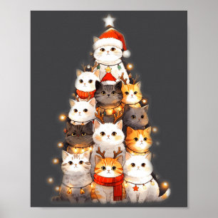 Cute Christmas Cats Tree Lights Holiday Kittens Il Poster