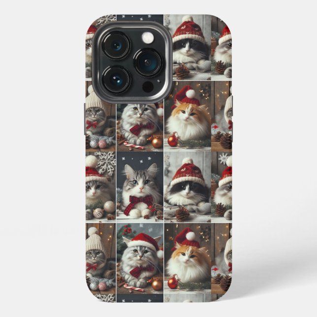 cute Christmas cats winter animals rustic iPhone Case (Back)