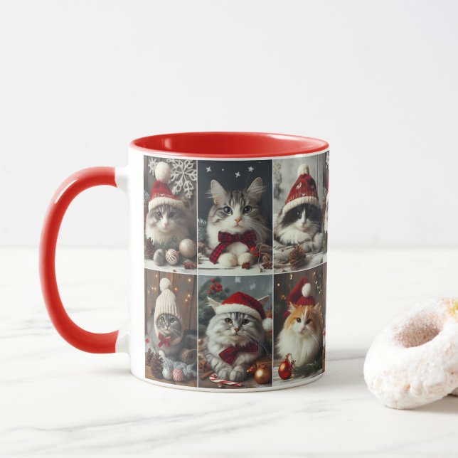 Cute Christmas CATS Winter Animals Rustic Mug (With Donut)