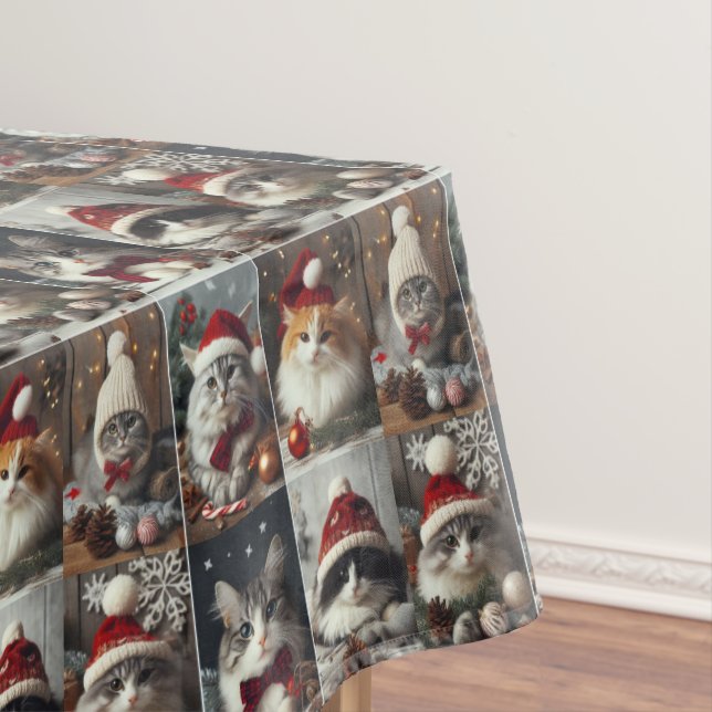 cute christmas cats winter animals rustic tablecloth (In Situ)
