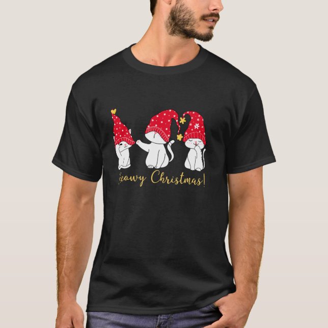 Cute Christmas Cats with Stocking Caps Meowy Chris T-Shirt (Front)