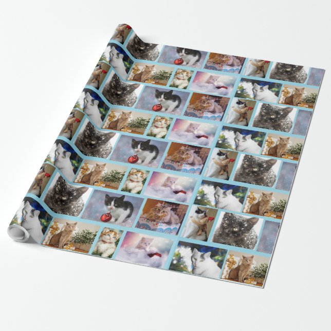 Cute Christmas Cats Wrapping Paper (Unrolled)