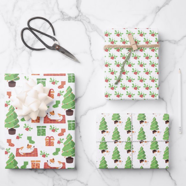 Cute Christmas Cats Wrapping Paper Sheet (Front)