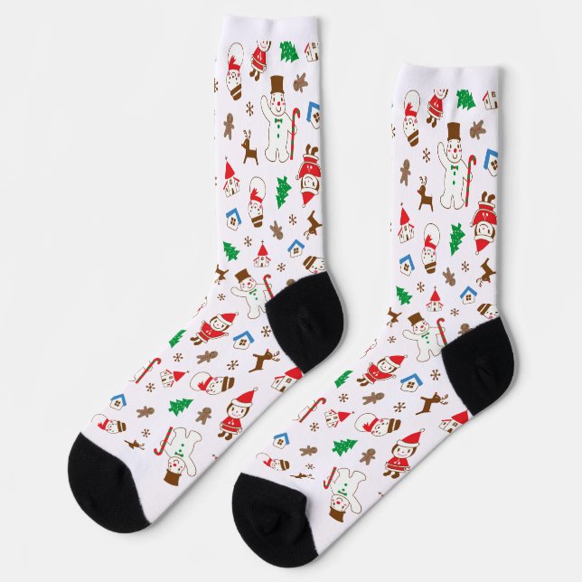 Cute Christmas Characters Holiday Pattern Socks (Left)