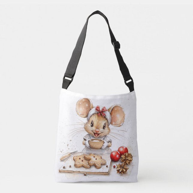 Cute Christmas Chef Mouse Crossbody Bag (Front)