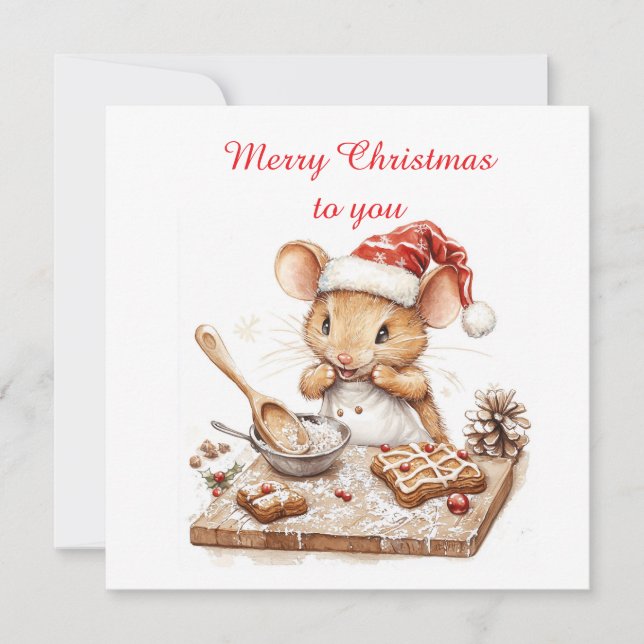 Cute Christmas Chef Mouse Invitation (Front)
