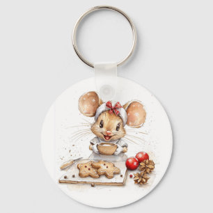 Cute Christmas Chef Mouse Keychain