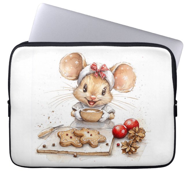 Cute Christmas Chef Mouse Laptop Sleeve (Front)