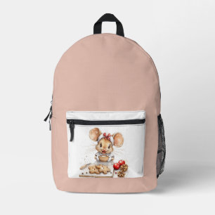 Cute Christmas Chef Mouse Printed Backpack