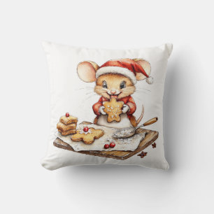 Cute Christmas Chef Mouse Throw Pillow