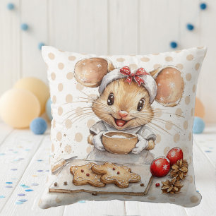 Cute Christmas Chef Mouse Throw Pillow