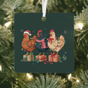 Cute Christmas Chickens Funny Holiday Farm Metal Ornament