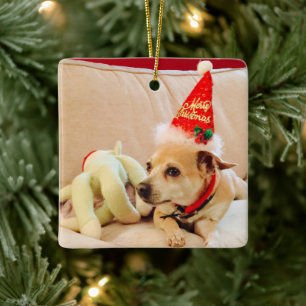 Cute Christmas Chihuahua Red Ceramic Ornament