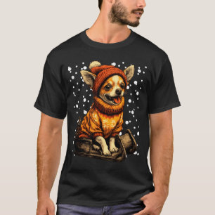 Cute Christmas Chihuahua Sledding In Snow Funny Wi T-Shirt