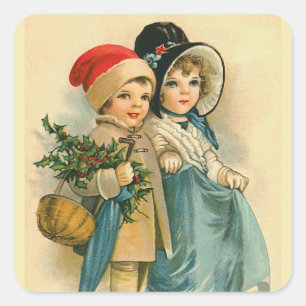 "Cute Christmas Children" Square Sticker