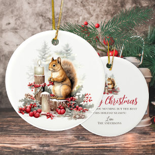 Cute Christmas chipmunk forest woodland animal Ceramic Ornament