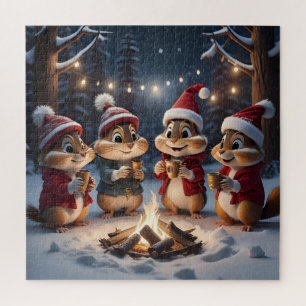 Cute Christmas Chipmunks Around a Campfire  Jigsaw Puzzle