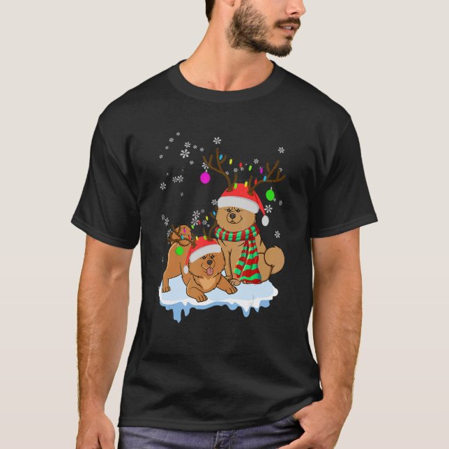 Cute Christmas Chow Chow Santa Hats Reindeer Dog T-Shirt (Front)
