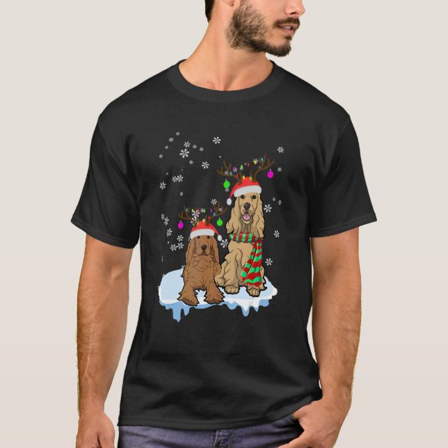 Cute Christmas Cocker Spaniel Santa Hats Reindeer  T-Shirt (Front)