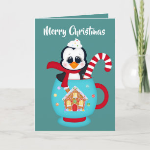 Cute Christmas cocoa penguin add message Holiday Card