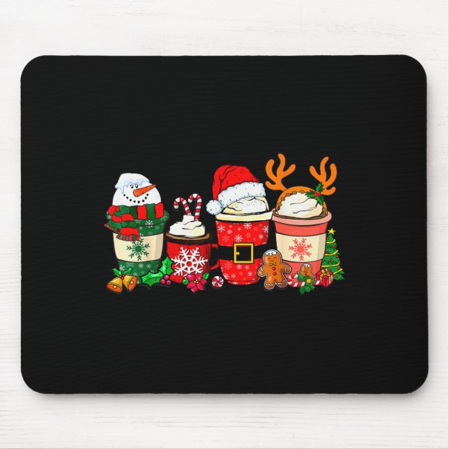 Cute Christmas Coffee Shirt Snowman Deer Santa Cof Mouse Pad (Front)