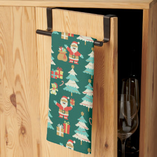Cute Christmas colourful Santa scene vintage vibe Kitchen Towel