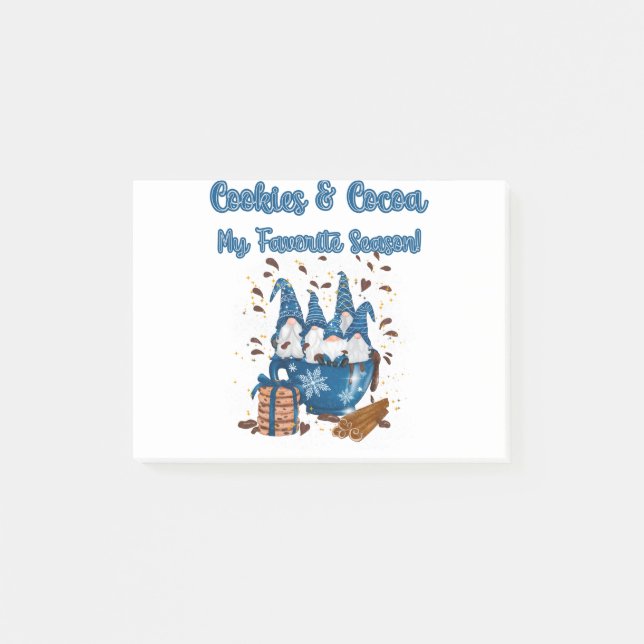 Cute Christmas Cookies and Cocoa Blue Gnomes Post-it Notes (Front)